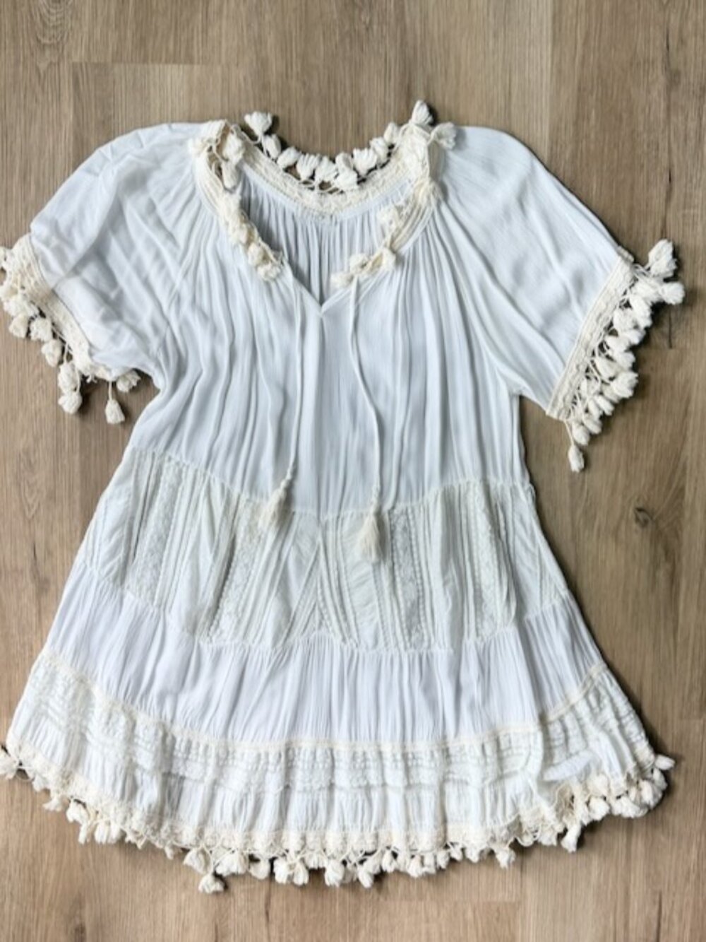 PHO Firenze Italy White Tassel Lace Mini Dress M Boho